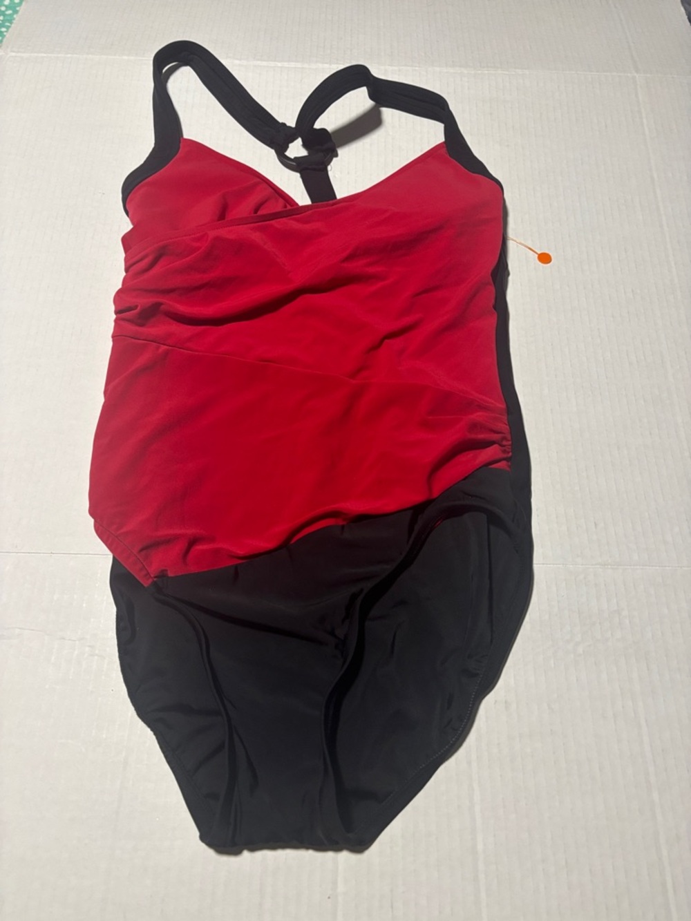 Aqua Green Red and Black One-Piece Swimwear